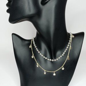 Silver Star & Crystal Bead Layered Necklace